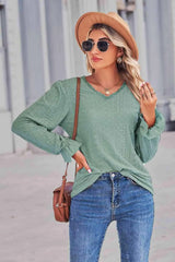 Lace Trim V-Neck Flounce Sleeve Top Sage Blouses - Tophatter Daily Deals