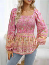 Square Neck Printed Blouse Blush Pink Blouses - Tophatter Daily Deals