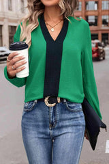 Contrast Long Sleeve Top Blouses - Tophatter Daily Deals