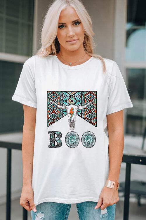 BOO Bull Graphic Short Sleeve T-Shirt White Women's T-Shirts - Tophatter Daily Deals