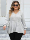 Plus Size Ribbed V-Neck Long Sleeve Blouse Blouses - Tophatter Daily Deals