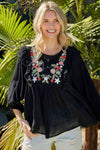 Embroidered Round Neck Ruffled Blouse - Tophatter Deals
