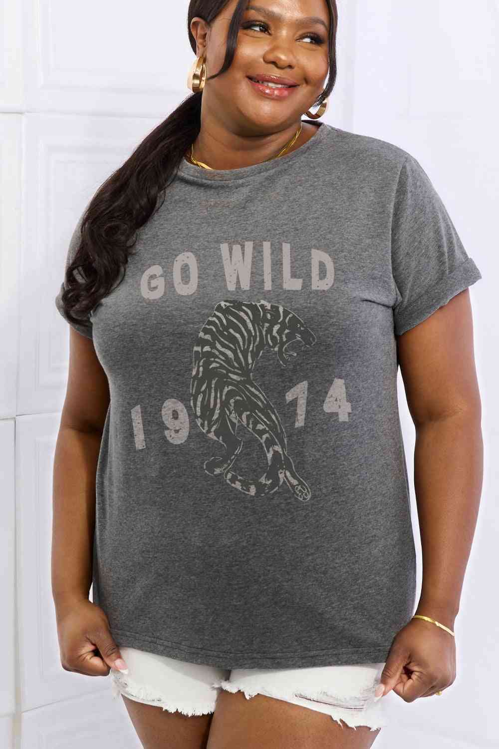 Simply Love Full Size GO WILD 1974 Graphic Cotton Tee Women's T-Shirts - Tophatter Daily Deals