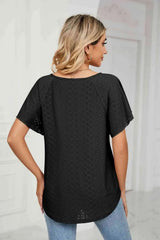 Eyelet Tie-Neck Flutter Sleeve Top Blouses - Tophatter Daily Deals