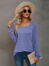 Heathered Square Neck Long Sleeve T-Shirt Women's T-Shirts - Tophatter Daily Deals