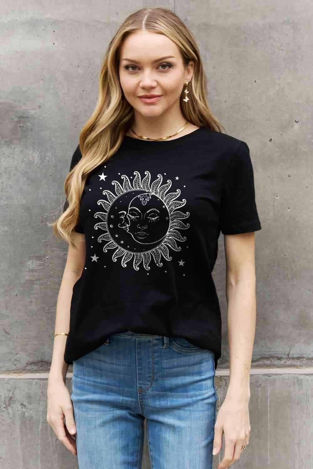 Simply Love Simply Love Sun and Star Graphic Cotton Tee Women's T-Shirts - Tophatter Daily Deals