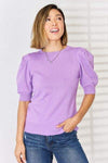 Zenana Round Neck Puff Sleeve Sweater B Lavender Blouses - Tophatter Daily Deals