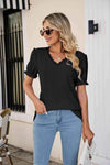 Eyelet Flounce Sleeve Scalloped V-Neck Top Blouses - Tophatter Daily Deals