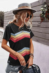 Multicolored Chevron Stripe Round Neck Side Slit T-Shirt Women's T-Shirts - Tophatter Daily Deals