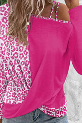 Leopard Asymmetrical Neck Long Sleeve Blouse Blouses - Tophatter Daily Deals