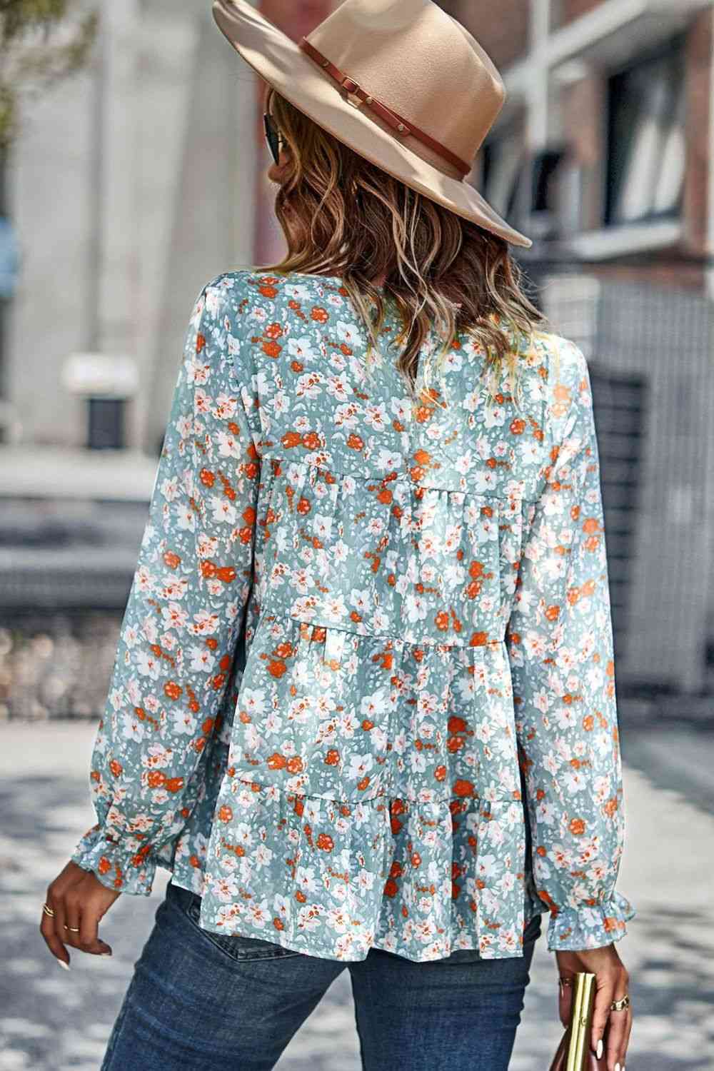 Floral Flounce Sleeve Tiered Blouse - Uncle Tophatter Offers Only The Best Deals And Didcounts