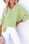 Buttoned Long Sleeve Blouse Gum Leaf Blouses - Tophatter Daily Deals