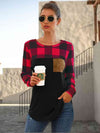 Plaid Round Neck Long Sleeve T-Shirt Multicolor Women's T-Shirts - Tophatter Daily Deals