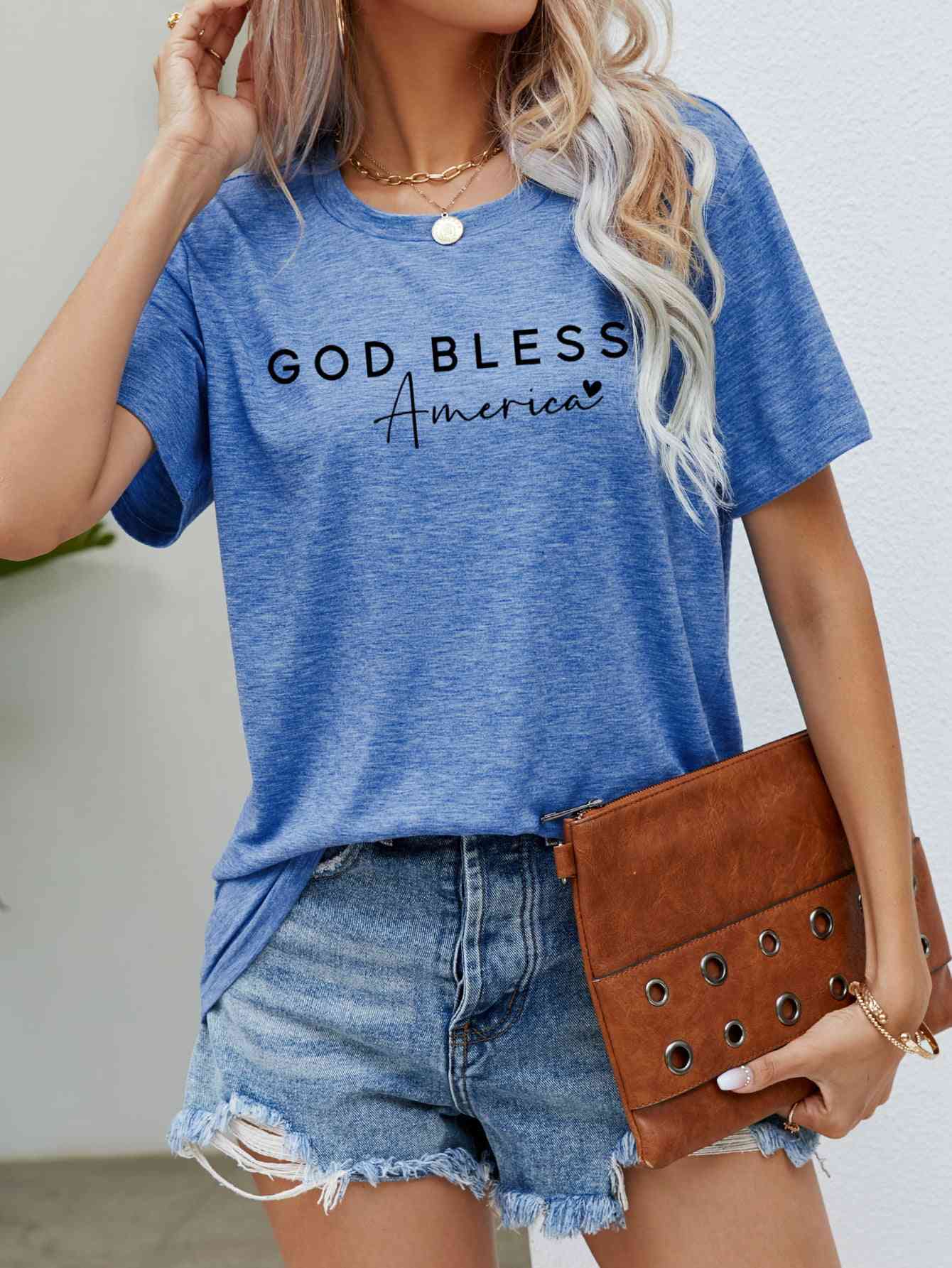 GOD BLESS AMERICA Graphic Short Sleeve Tee Cobalt Blue Women's T-Shirts - Tophatter Daily Deals