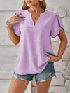 Swiss Dot Notched Petal Sleeve T-Shirt Women's T-Shirts - Tophatter Daily Deals