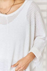 Zenana Full Size Waffle Knit V-Neck Long Sleeve Slit Top Blouses - Tophatter Daily Deals
