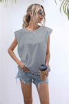 Round Neck Cap Sleeve Tee Cloudy Blue Women's T-Shirts - Tophatter Daily Deals