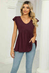 V-Neck Flutter Sleeve Babydoll Blouse Wine Blouses - Tophatter Daily Deals