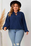 Plus Size Tie Neck Balloon Sleeve Blouse Navy Blouses - Tophatter Daily Deals