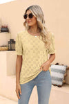 Openwork Round Neck Flounce Sleeve T-Shirt Butter Yellow Women's T-Shirts - Tophatter Daily Deals