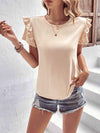 Ruffle Trim Short Sleeve Round Neck Blouse Blouses - Tophatter Daily Deals