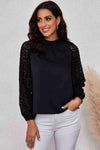 Lace Raglan Sleeve Gathered Detail Blouse Black Blouses - Tophatter Daily Deals