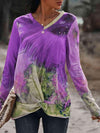 Twisted Multicolor V-Neck Long Sleeve Tee Purple Women's T-Shirts - Tophatter Daily Deals