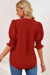 Smocked Flounce Sleeve Notched Neck Blouse Blouses - Tophatter Daily Deals