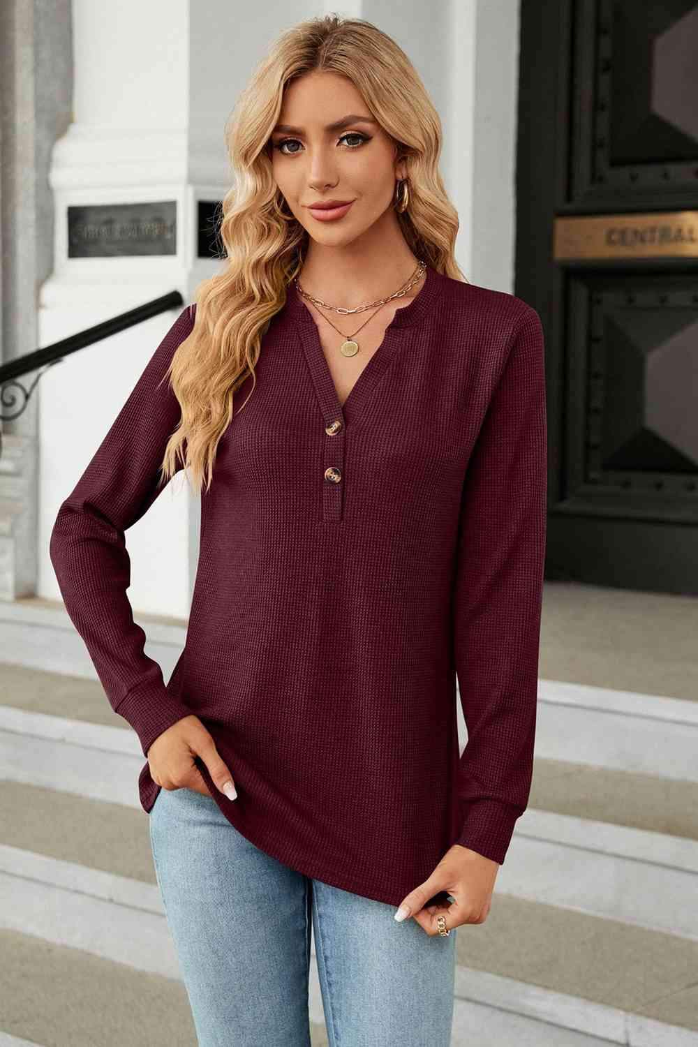 V-Neck Long Sleeve Blouse Blouses - Tophatter Daily Deals