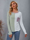 Color Block Round Neck Top with Pocket Gum Leaf Women's T-Shirts - Tophatter Daily Deals