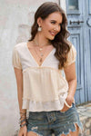 Deep V Frill Trim Babydoll Blouse Blouses - Tophatter Daily Deals