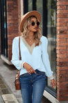 V-Neck Lace Detail Long Sleeve Top Women's T-Shirts - Tophatter Daily Deals