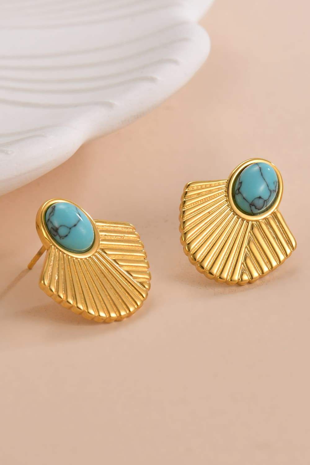 Turquoise 18K Gold Plated Stud Earrings Gold One Size Earrings - Tophatter Daily Deals