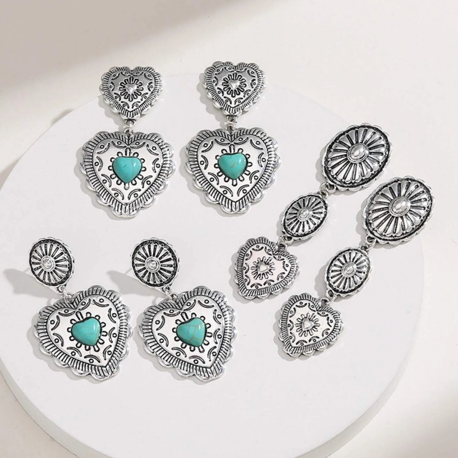 Artificial Turquoise Heart Dangle Earrings Earrings - Tophatter Daily Deals