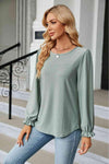 Round Neck Flounce Sleeve Blouse Blouses - Tophatter Daily Deals