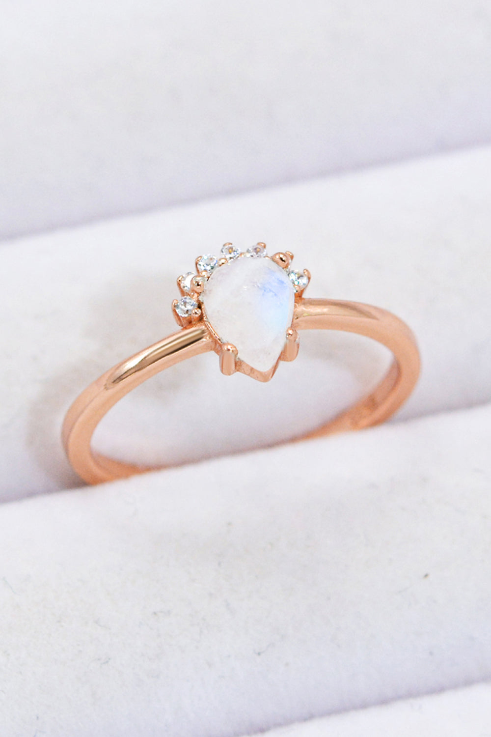 18K Rose Gold-Plated Pear Shape Natural Moonstone Ring - Tophatter Shopping Deals