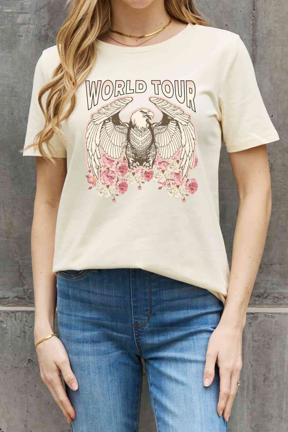 Simply Love Full Size WORLD TOUR Eagle Graphic Cotton Tee Women's T-Shirts - Tophatter Daily Deals