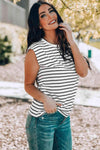 Striped Round Neck Capped Sleeve Top Blouses - Tophatter Daily Deals