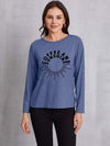 COFFEE AND SUNSHINE Round Neck Long Sleeve T-Shirt Dusty Blue Women's T-Shirts - Tophatter Daily Deals