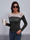 Lace Trim Long Sleeve Round Neck Tee Women's T-Shirts - Tophatter Daily Deals