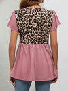 Leopard Round Neck Flutter Sleeve Babydoll Blouse Blouses - Tophatter Daily Deals