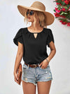 Cutout Round Neck Petal Sleeve Blouse Black Blouses - Tophatter Daily Deals