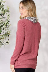 BiBi Leopard Drawstring Long Sleeve Top Blouses - Tophatter Daily Deals