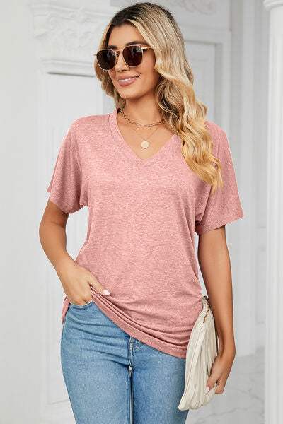 Ruched V-Neck Short Sleeve T-Shirt Women's T-Shirts - Tophatter Daily Deals