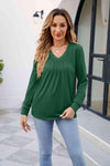 V-Neck Ruched Long Sleeve Blouse Green Blouses - Tophatter Daily Deals