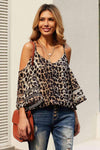 Printed Cold-Shoulder Three-Quarter Flare Sleeve Blouse Leopard Blouses - Tophatter Daily Deals