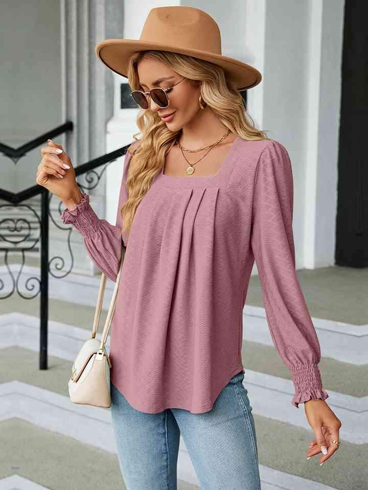 Square Neck Puff Sleeve Blouse Women's T-Shirts - Tophatter Daily Deals