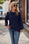 Round Neck Dropped Shoulder Eyelet Top Blouses - Tophatter Daily Deals