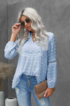 Swiss Dot Frilled Notched Neck Blouse Blouses - Tophatter Daily Deals