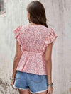 Floral Butterfly Sleeve V-Neck Peplum Blouse Blouses - Tophatter Daily Deals